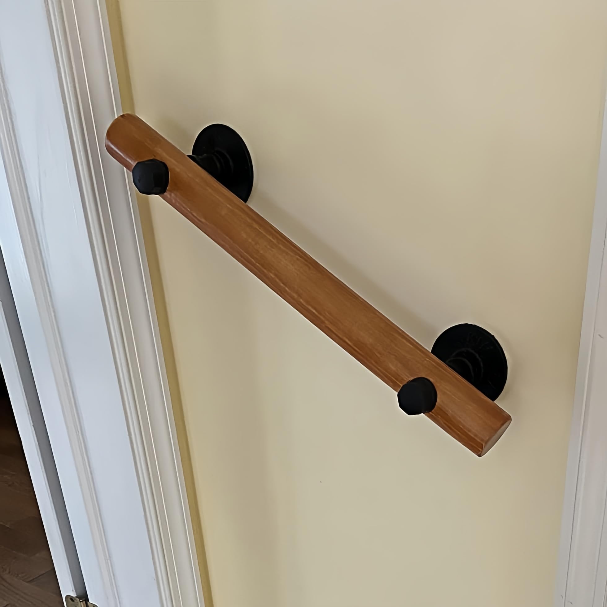 Non-Slip Wood Handrails for Indoor Stairs, Barrier-Free Staircase Grab Bar for Elderly, Anti Skid Pine Handrails Complete Kit, Wall Mounted Home Garden Corridor Lofts Decking Railings (1.6ft)