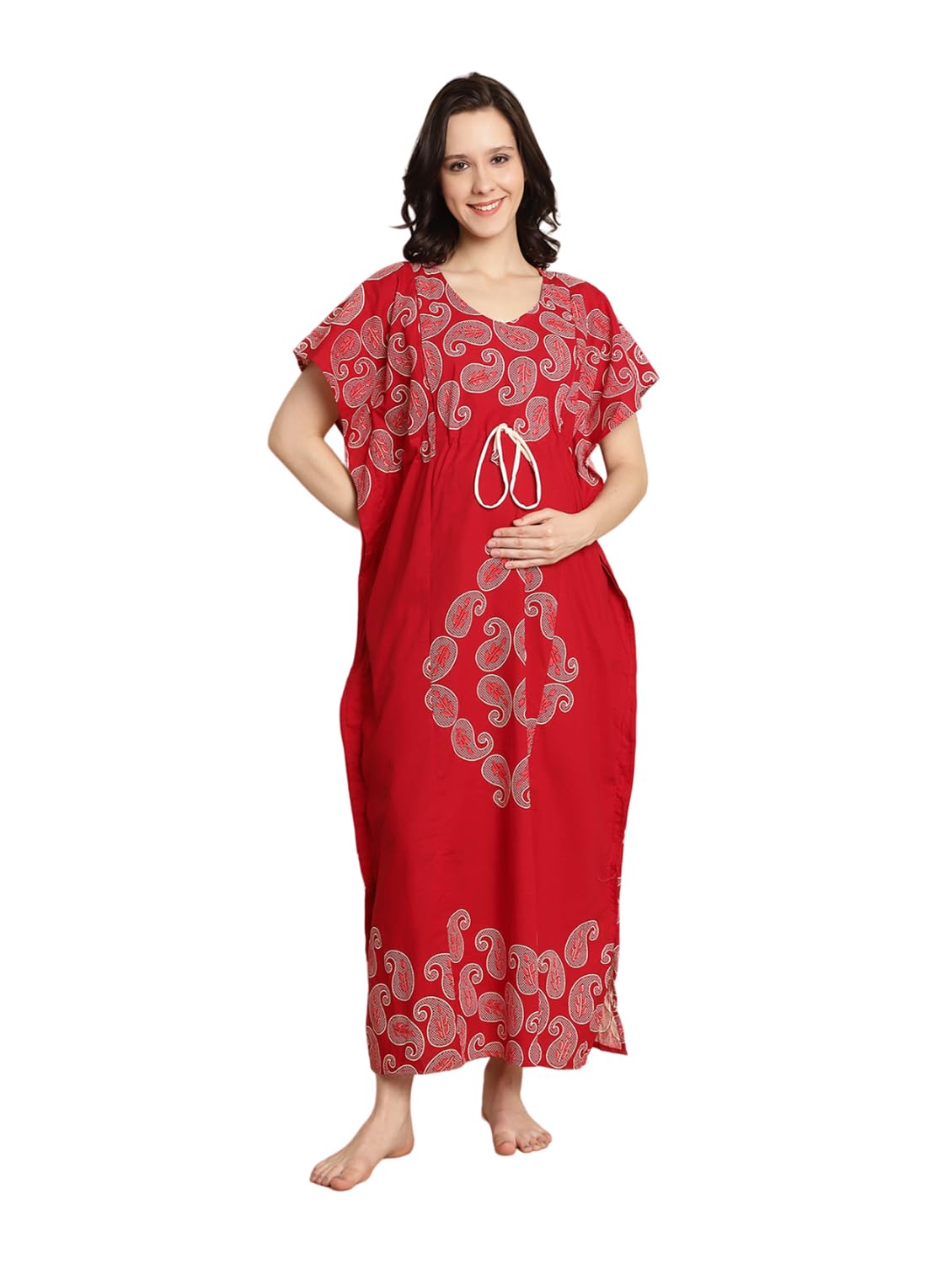 Red Cotton Maternity-Feeding Kaftan-image-35