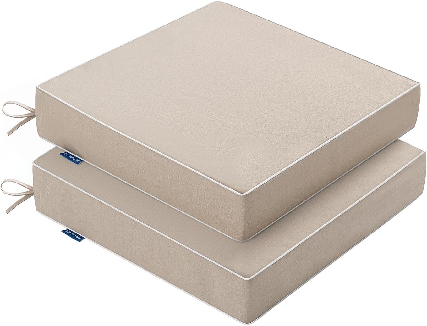 MIULEE Beige Outdoor Chair Cushions Set of 2, 19x19x3 Inch Waterproof Patio Seat Cushions for Outdoor Furniture Couch Sofa, 3 Year Color Fastness High Density Foam with Adjustable Ties