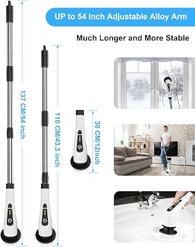 Leebein Electric Spin Scrubber, Cordless Cleaning Brush with 8 Replaceable Brush Heads, Tub and Floor Tile 360 Power Scrubber Dual Speed with Adjustable & Detachable Handle for Bathroom Kitchen Car
