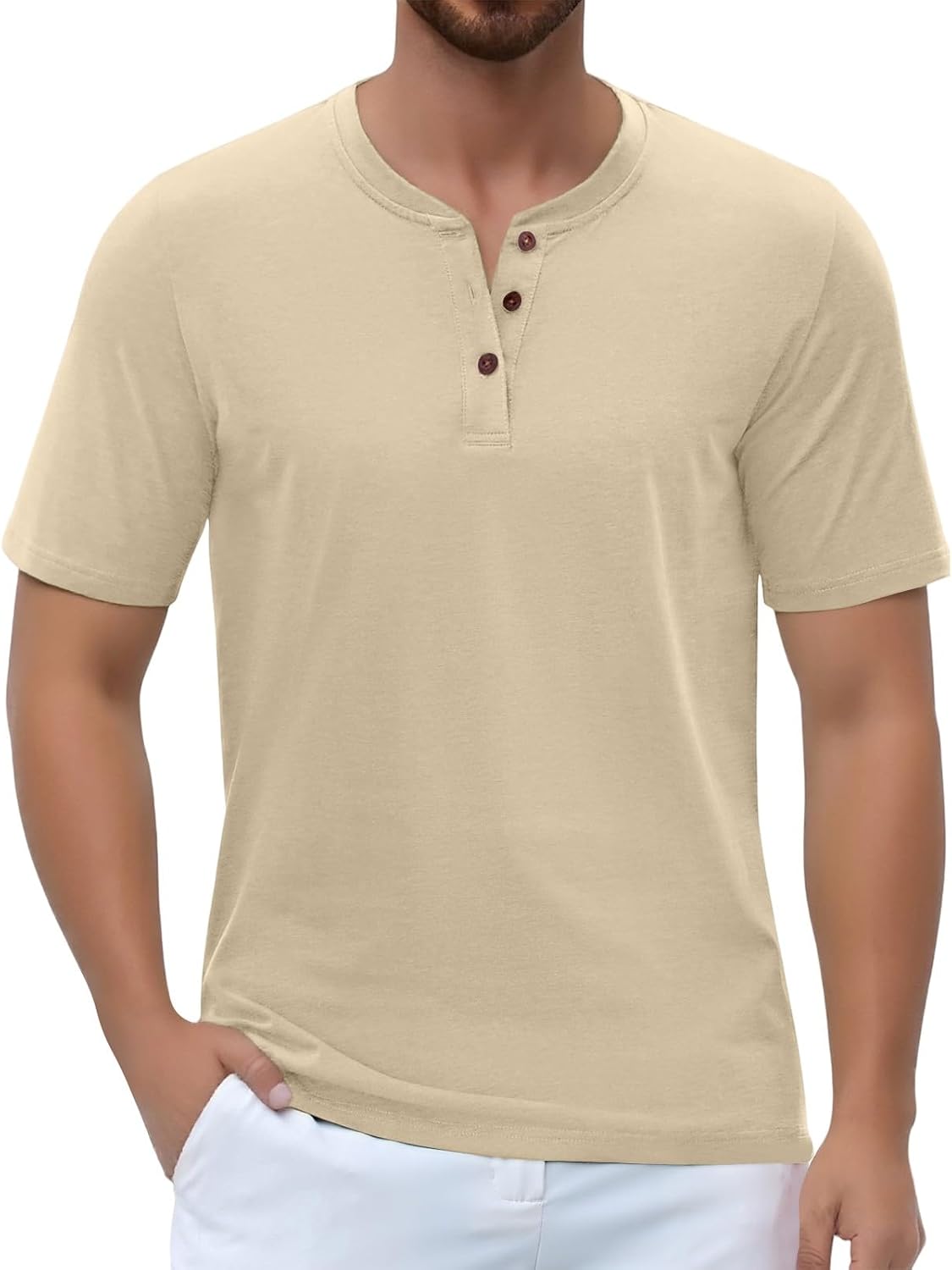 WENKOMG1 Men's Casual Henely Shirts Short Sleeve Summer Basic Daily Button Tee Top, S-2XL