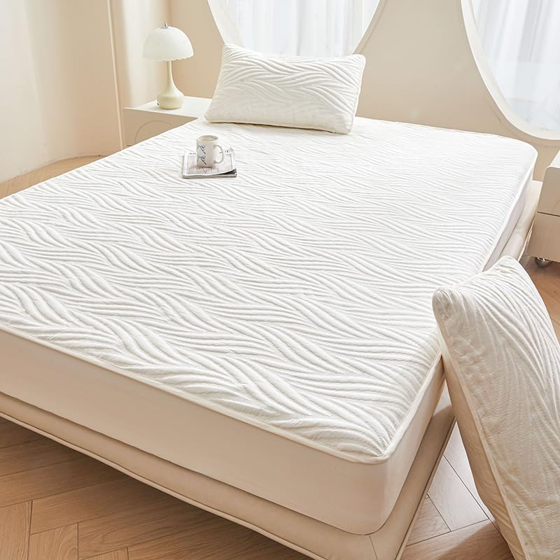 100% Waterproof Breathable Mattress Protector，3D Air Mattress Protector Fitted Sheet Quilted Mattress Pad Cover Noiseless Mattress Pad with Deep Pocket Fitted U (White,Full)