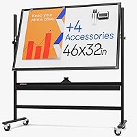 Vista 20 de Pizarra de borrado en seco rodante de 24 x 48 pulgadas - Pizarra blanca magnética portátil grande con soporte - Pizarra blanca de doble cara