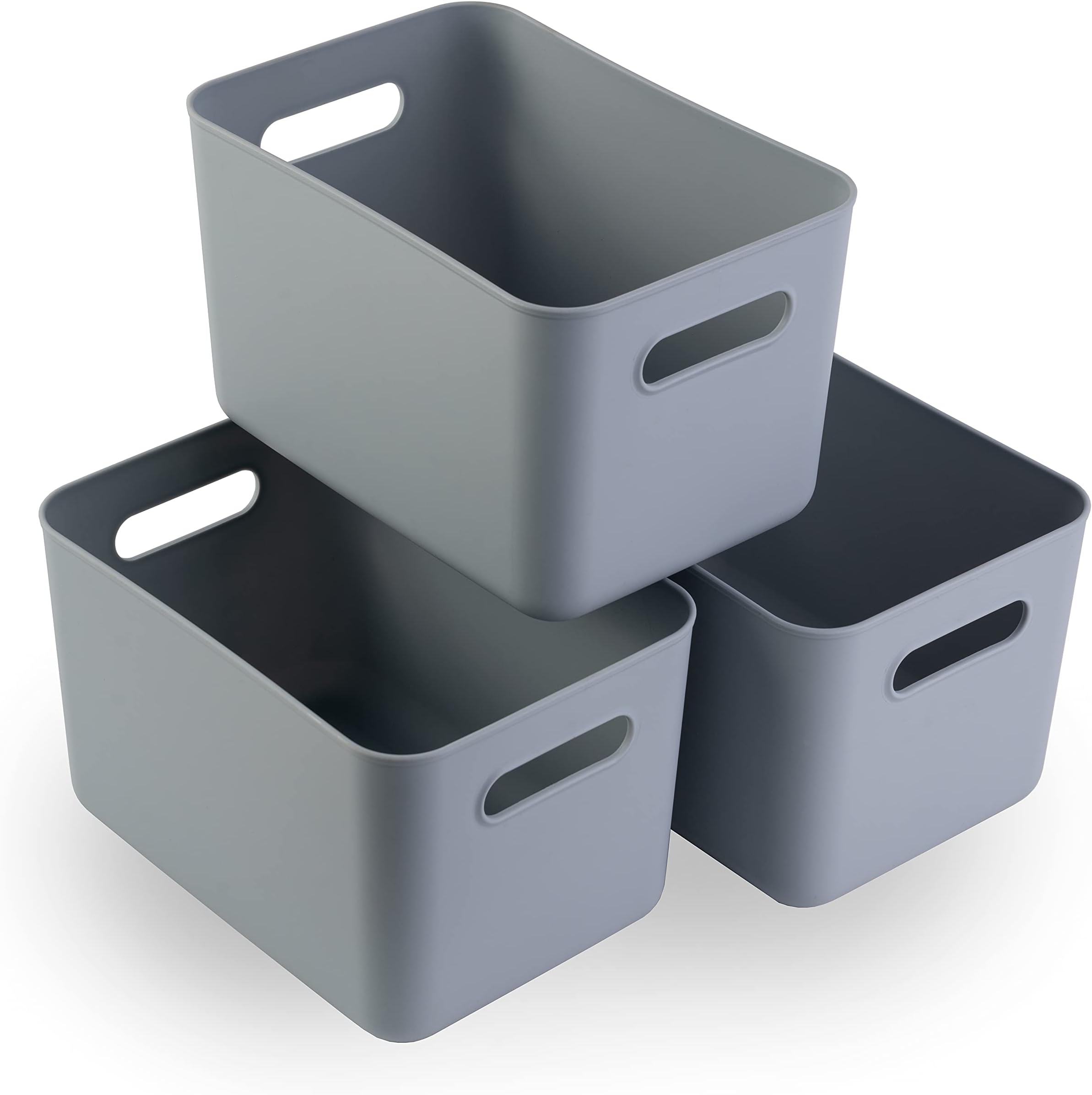 Laffair® Plastic Storage Boxes - Set of 3 Plastic Baskets for Bathroom Storage, Kitchen Storage and Office Storage - Sleek Modern Design Storage Box for Home Storage and Organisation (Grey)