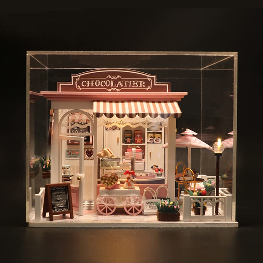 LANRU kit fai da te per adulti,Mini casa delle bambole in miniatura kit fai-da-te con luci a led e mobili per set regalo