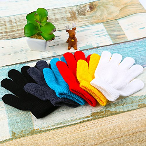 Cooraby 12 Pairs Kid's Winter Magic Gloves Children Stretchy Warm Magic Gloves Boys Or Girls Knit Gloves (Yellow, Blue, Red, Black, Dark Grey, White) #TOP5