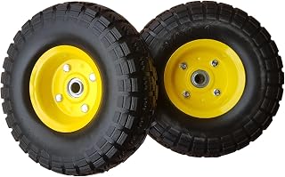 4.10/3.50-4 tire and Wheel Flat Free,10" Solid Tire Wheel with 5/8" Bearings,2.1" Offset Hub,for Gorilla Cart,Garden Carts,Dolly,Trolley,Dump Cart,Hand Truck/Wheelbarrow/Garden Wagon (2Pack)