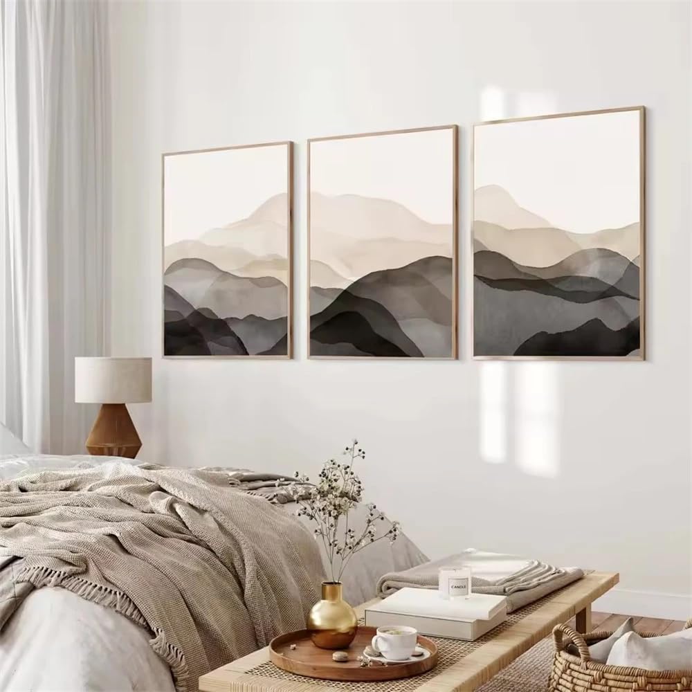 CLJKDX Abstract Minimalist Boho Mountain Black Beige Vintage Wall Art Canvas Painting Posters Prints Wall Pictures Living Room Decoration-50 * 70cm*3PCS (No Frame)