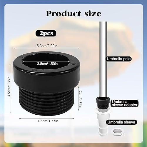 Miniatura 2 de HFYZZ Paquete de 2 adaptadores estabilizadores de sombrilla de piscina, funda adaptadora roscada para sombrilla de piscina, estabilizador de poste