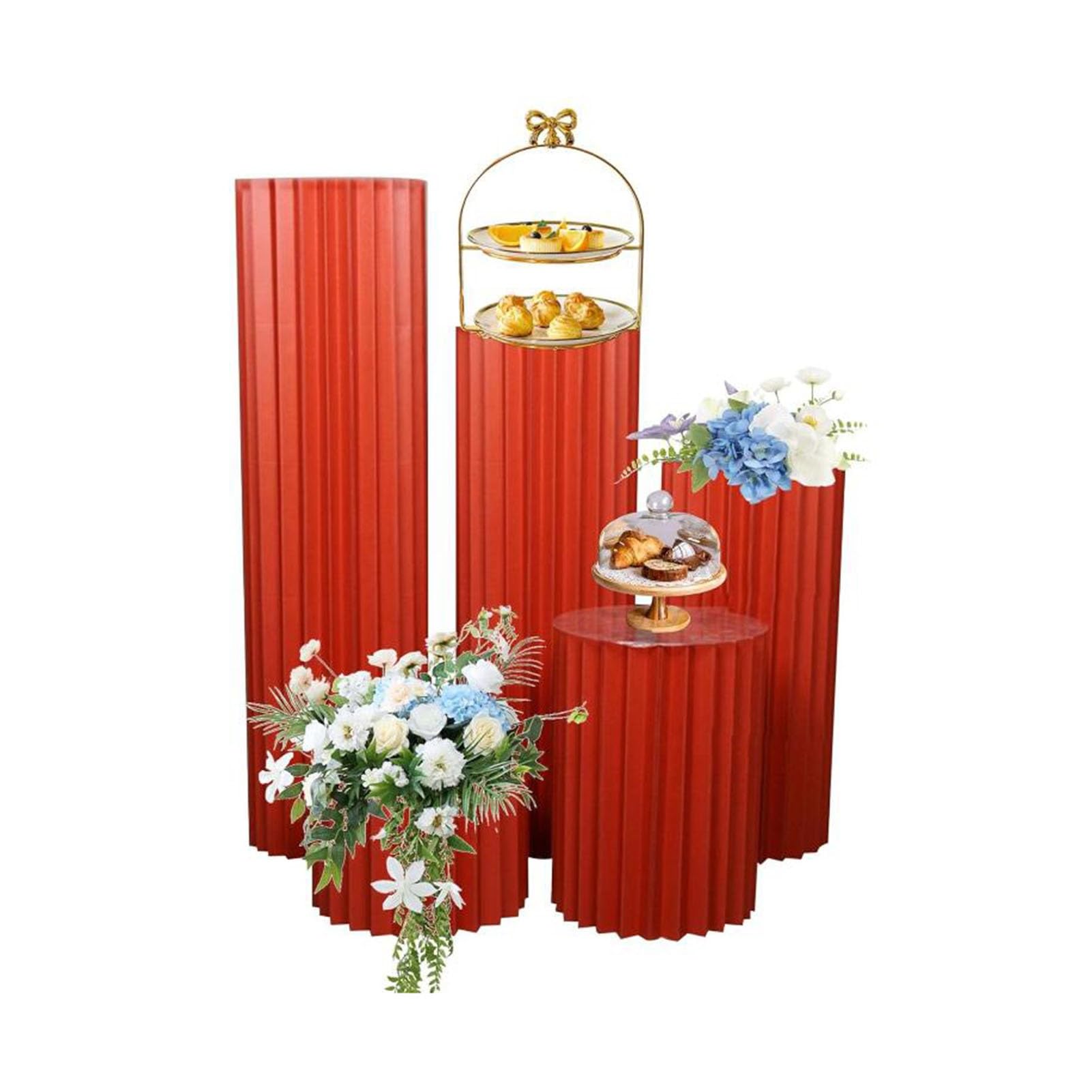 nxjaSDH Foldable paper column display stand, Round Cylinder Display Pedestals Stands Party, Foldable Cardboard Paper Columns Wedding(Red)