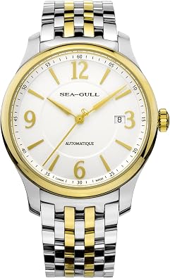 SEA-GULL Seagull Automatic Watches 40mm Business Mens Watch Display Caseback Butterfly Clasp, White, bracelet