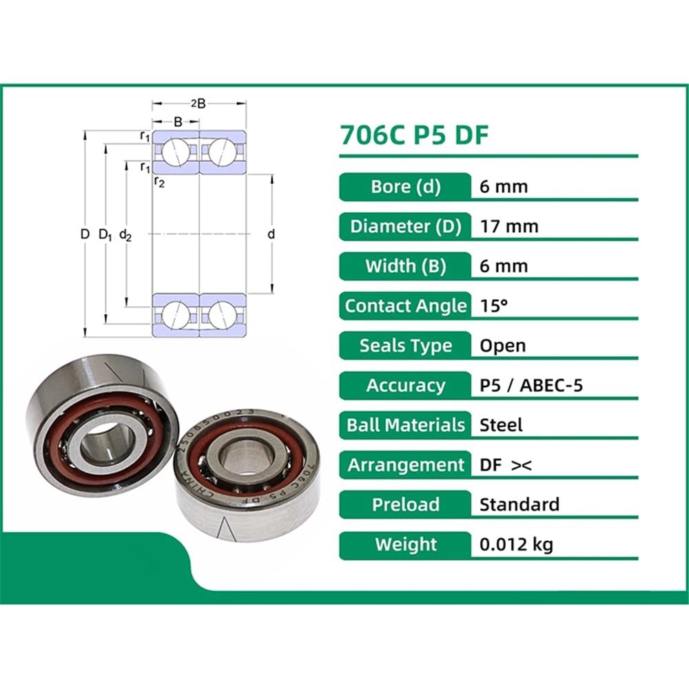 Cuscinetti a sfera 1 paio di cuscinetti 706C-P5-DF 6X17X6 ABEC-5 Cuscinetti per skateboard