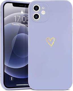 Wirvyuer Funda para iPhone 12 con bonito diseño de corazón, suave, a prueba de golpes, funda protectora de silicona para mujeres y niñas, color morado lila