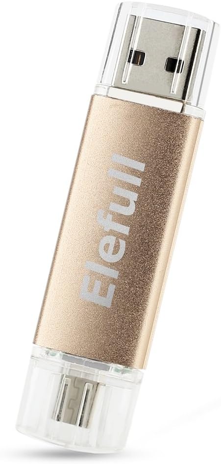 Elefull 2 in 1 Micro USB Flash Drive 64GB Classic Style for Android Smart Phone Tablet Computer Player TV DVD Car Etc (64GB Golden)