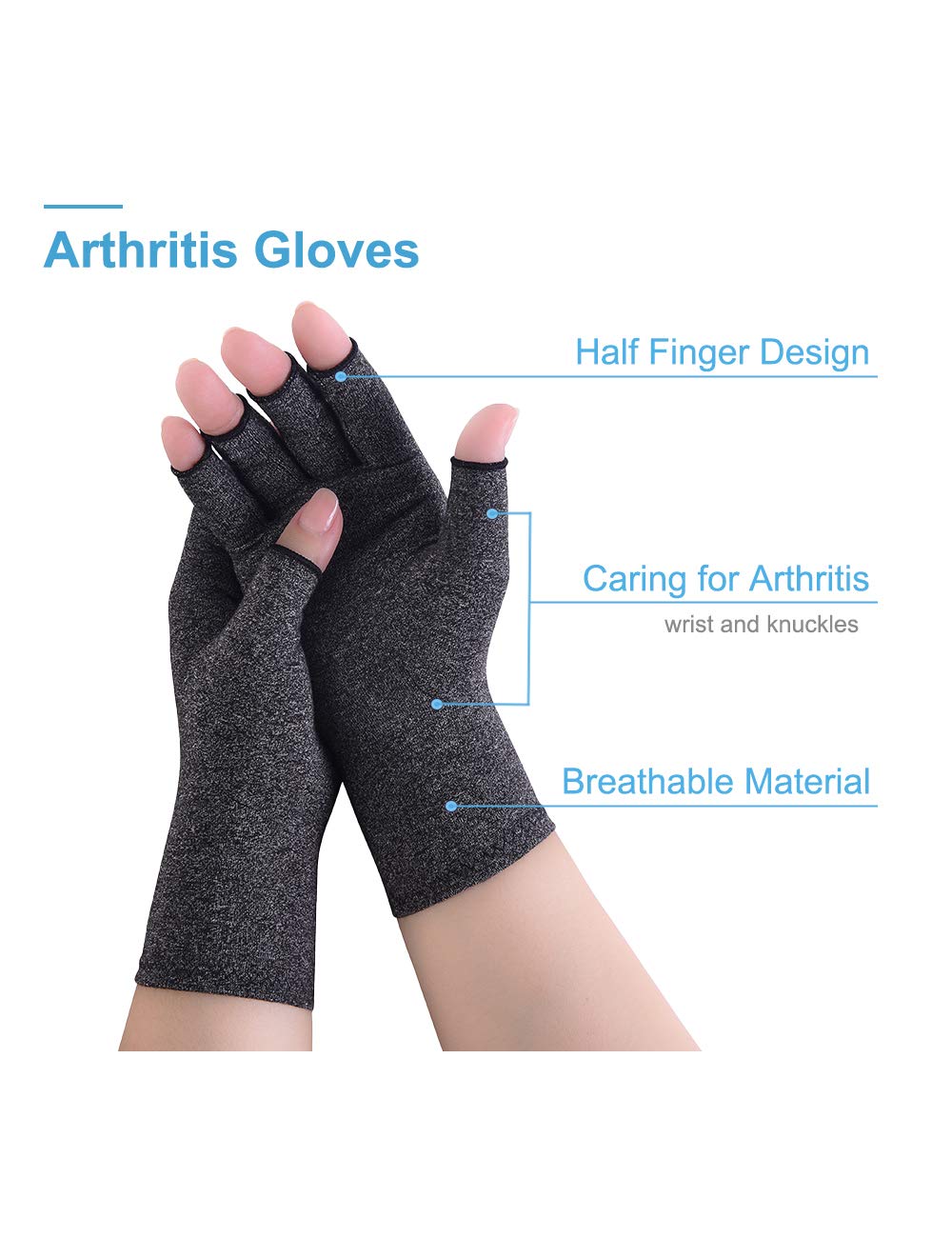 Donfri 2 paia di guanti da artrite, guanti a compressione, senza dita, per alleviare il dolore, per la digitazione e i dolori per uomini e donne artrosi (S, grigio)