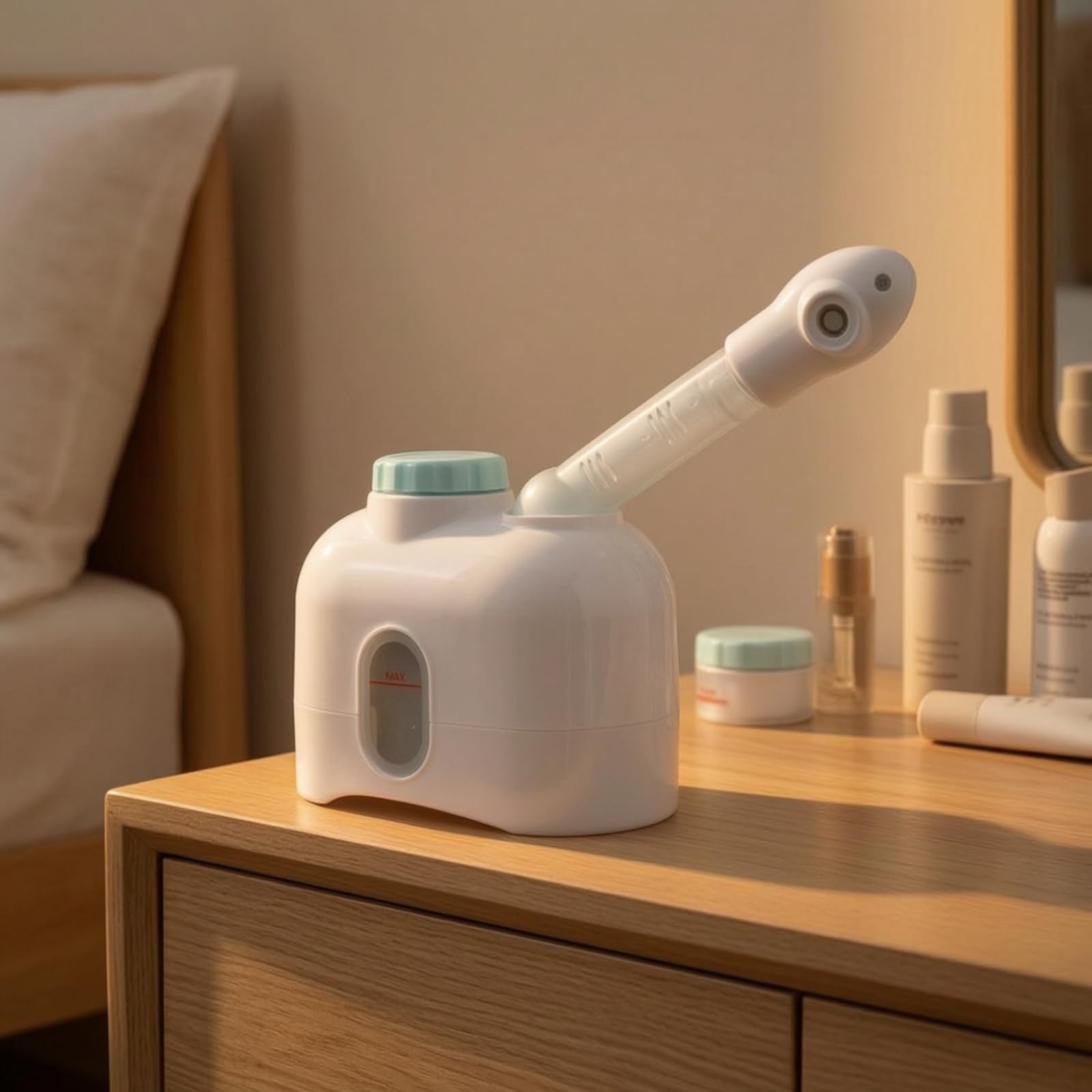 Generic Vaporizzatore Facciale a Vapore Caldo con Umidificatore Ambientale per Preparazione Skincare E Trattamenti Estetici Professionali con Tubo di Erogazione Inclinato E Coperchio Amovibile