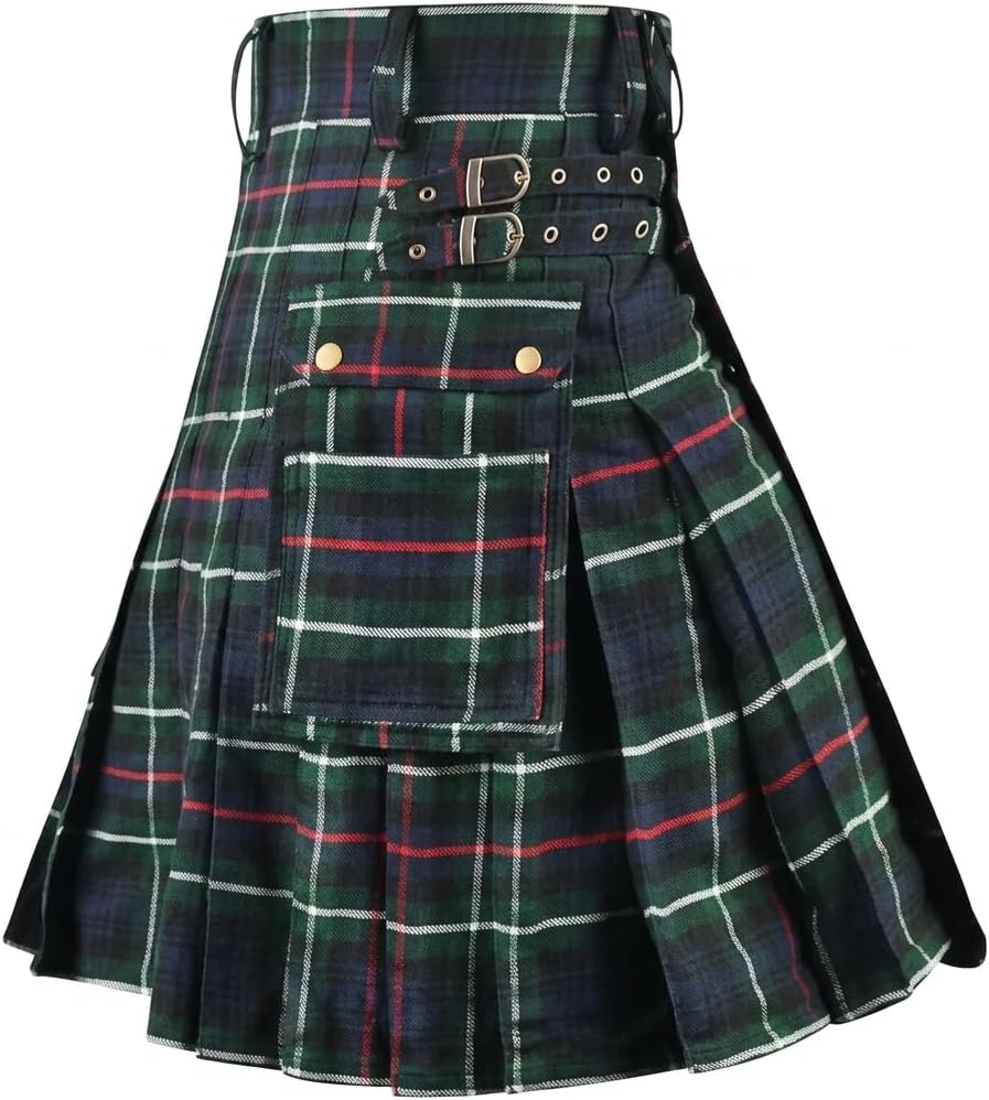Tartan Utility Kilts for Men Tartan Kilt with Straps and Large Cargo Pockets