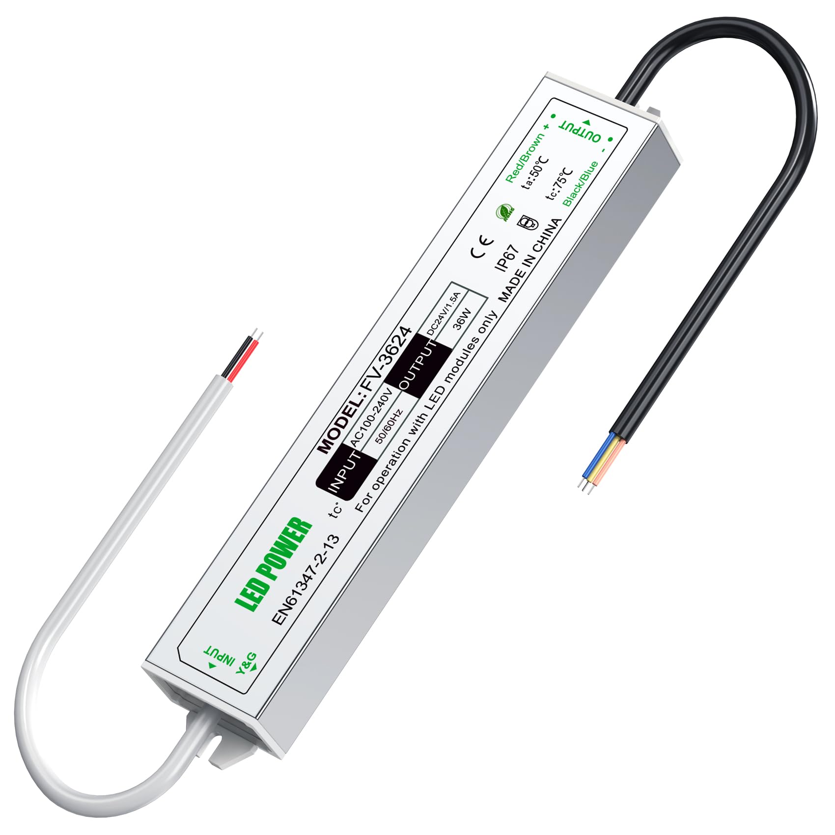 IP67 Waterproof Led Power Supply 24V 36W, 24V Led Driver, 110V AC to 24V DC Low Voltage Transformer Converter Power Adapter,Ideal for Indoor Outdoor and Industrial LED Lighting Applications