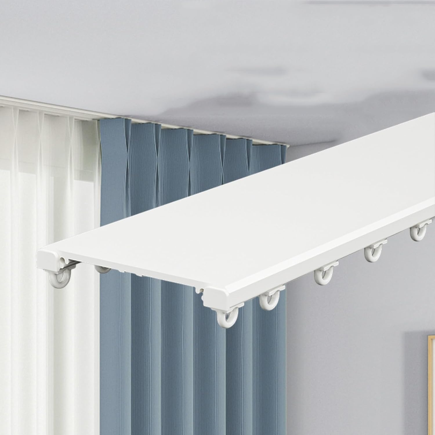 Slim Ceiling Track, Heavy-Duty Curtain Conjoined Double Track Rails, Aluminium Curtain Rail in White, Room Divider, for Living Room, Bathroom, Bedroom(Color:White,Size:100cm/3.3ft)