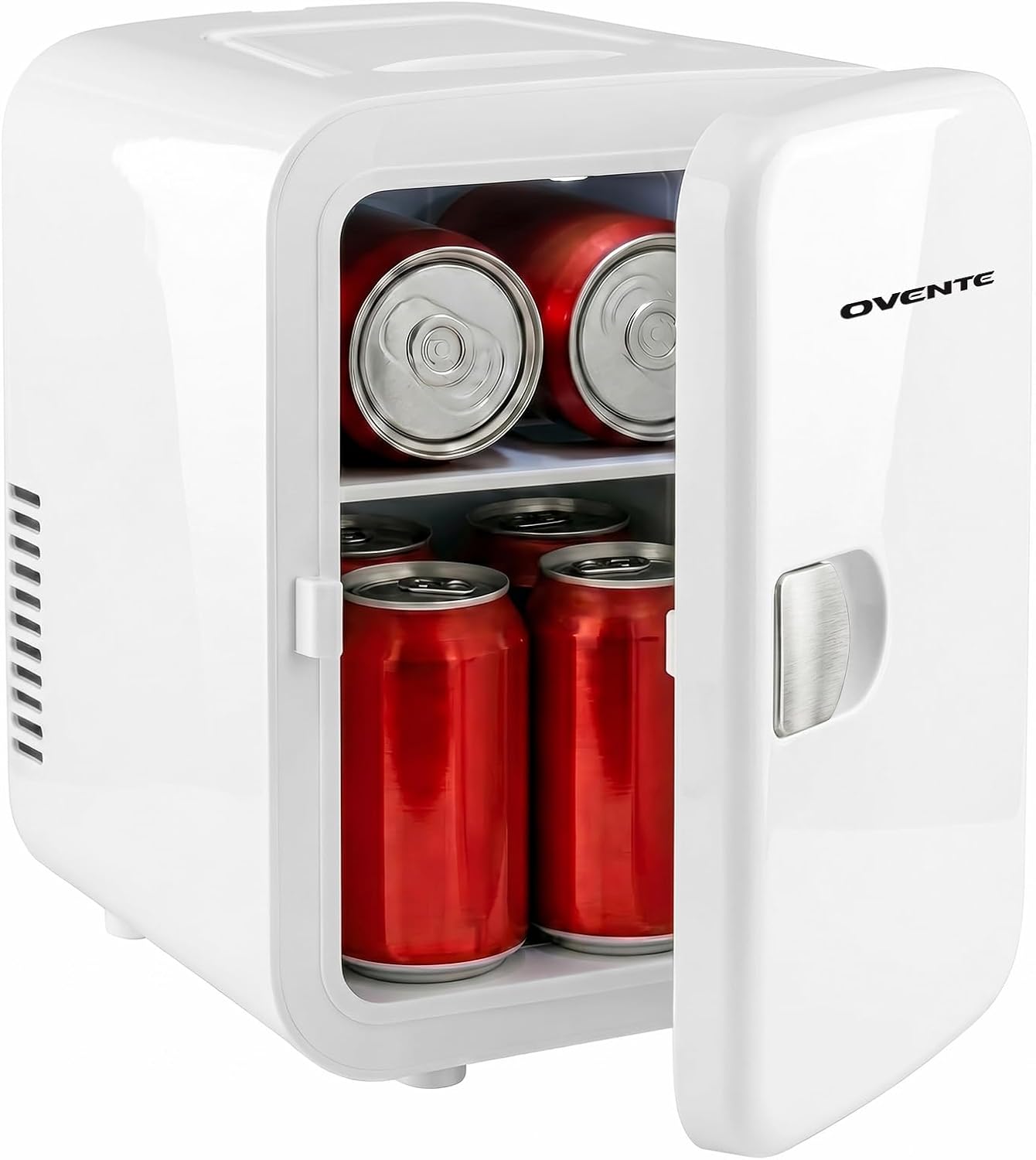 OVENTE Mini Fridge, 4L Capacity Fits 6 Can Beverages, White RF04W