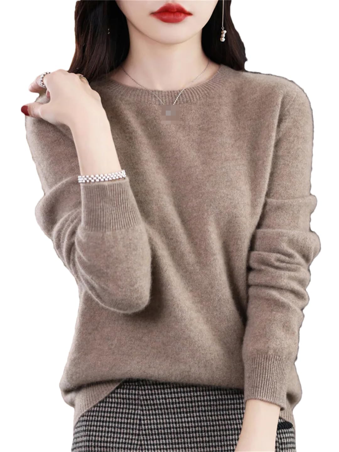 Maglione in lana da donna, maglione caldo basico con scollo rotondo, primavera e autunno 2023