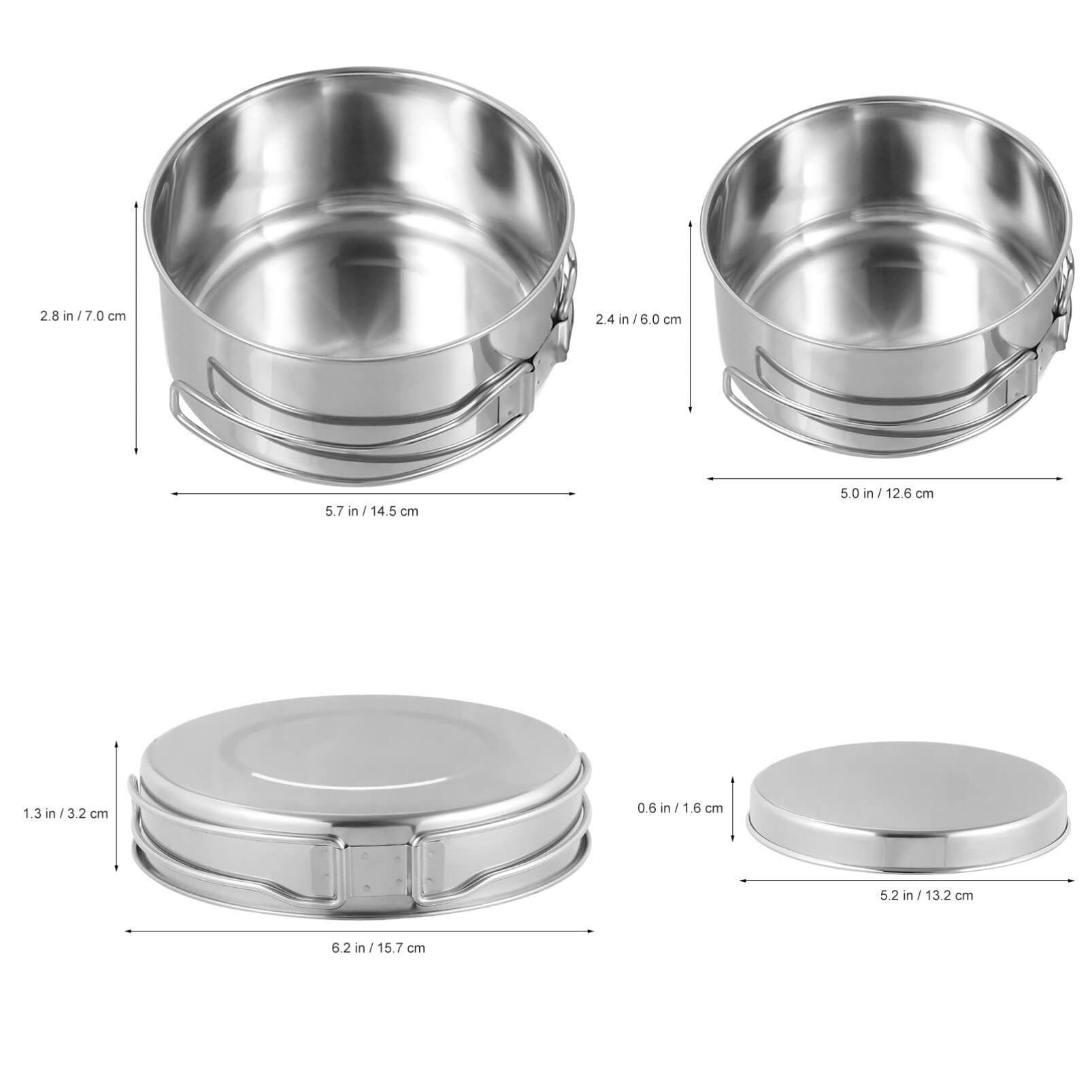 BESPORTBLE Multi-Purpose Stainless Steel Camping Cookware Set 4-Piece Non-Stick Pot Pan Cooking Set for Outdoor