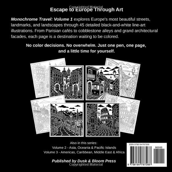 Monochrome Travel: Volume 1 - Europe: 45 Architectural Landmarks and Landscapes: A Relaxing Line-Art Coloring Book image 3