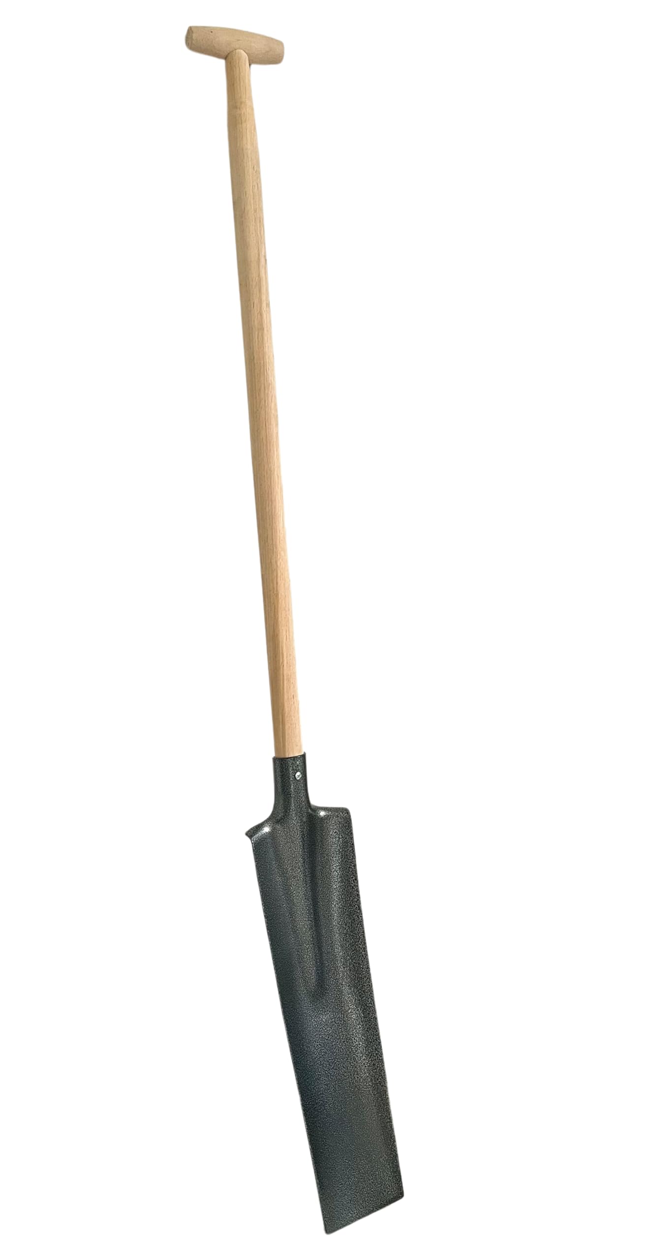 Drainagespaten mit 100cm Holzstiel und T-Griff, Kanalspaten Kabelspaten Bauspaten Gartenspaten Trittschutz, für Drainage- und Pflanzarbeiten, zum Löchergraben und Einpflanzen