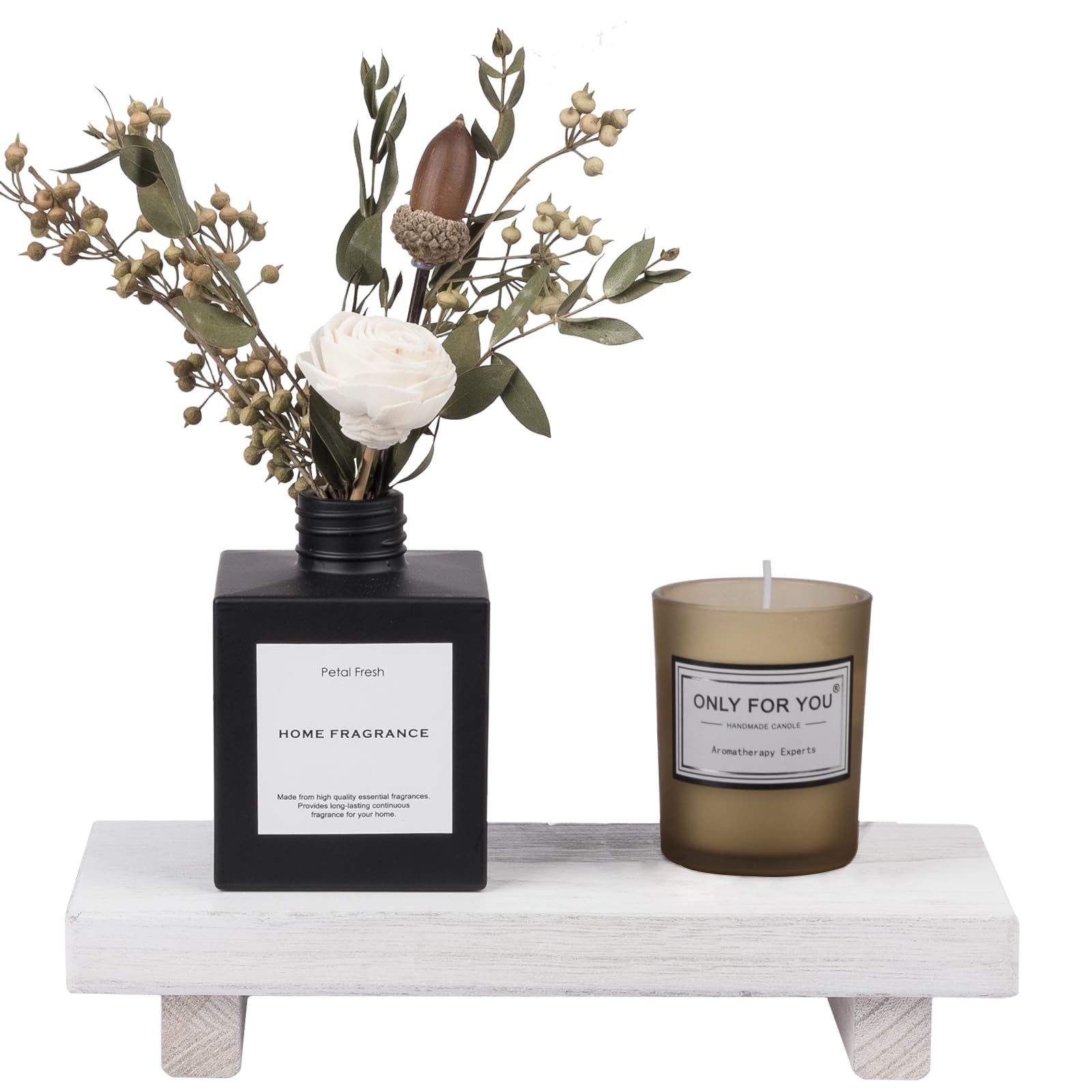 zoocatia Small Wood Tray Pedestal Stand Farmhouse Bathroom Decor Decorative Wooden Riser Kitchen Soap Dish Holder for Vanity, Counter, Sink, White