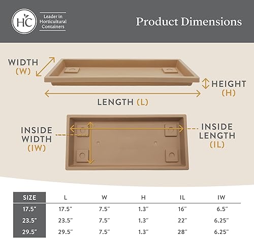 Miniatura 5 de The HC Companies Bandeja Rectangular Veneciana para Plantas - Platillo de Plástico Ligero para Plantas - Bandejas de Goteo para Plantas para Drenaje