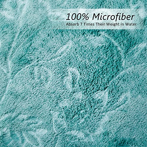 Image of JML Microfiber Bath Towels, Bath Towel 4 Pack(30 inch x 60 inch), Oversized, Soft, Super Absortbent and Fast Drying, Multipurpose Use for Sports, Fitness, Yoga, Green-Floral Embossed