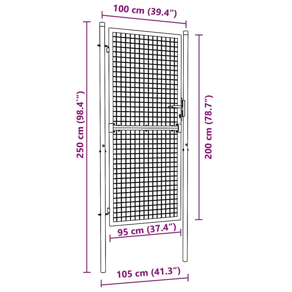 vidaXL Cancello da Giardino in Rete di Acciaio Zincato 100x200 cm Grigio