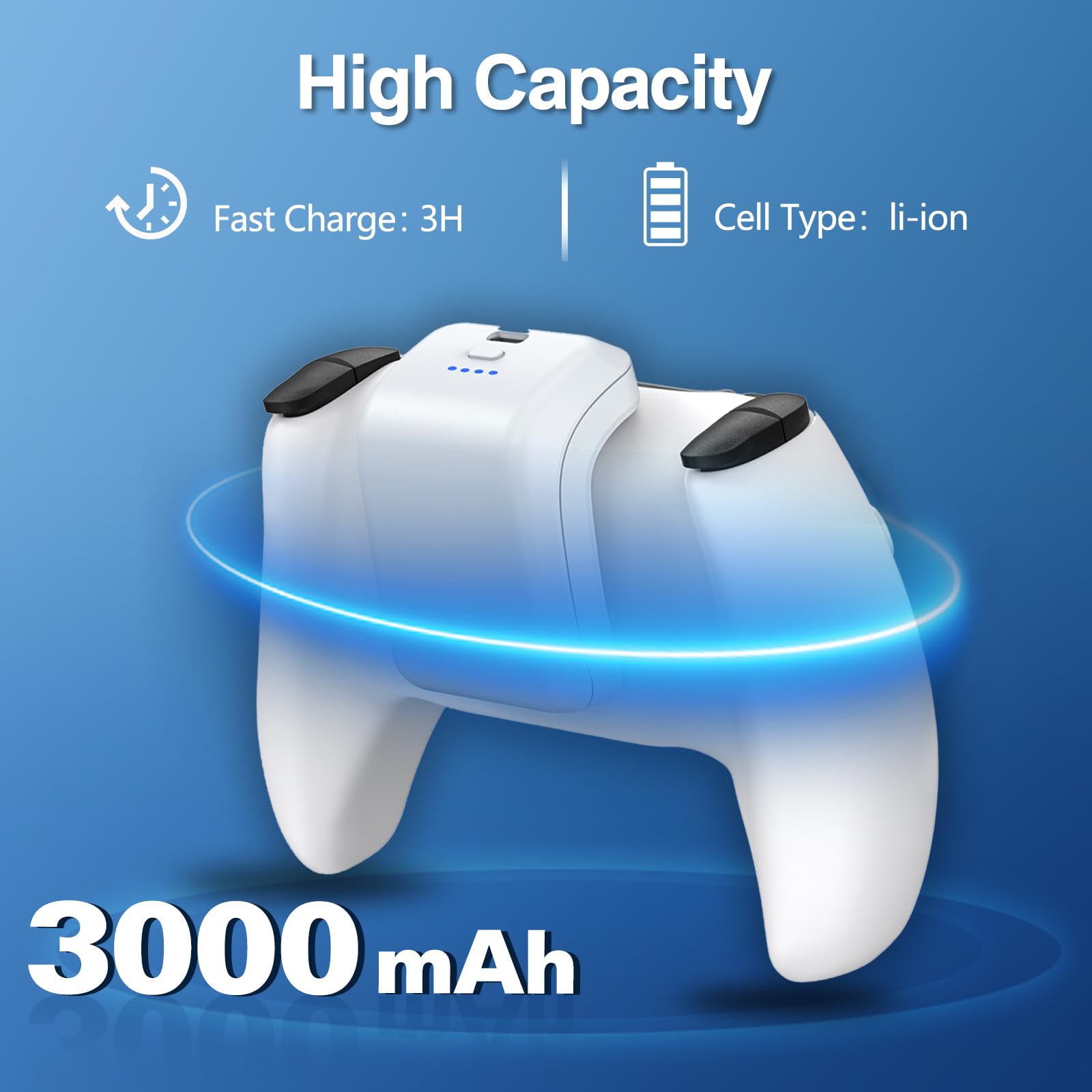 Batteria per controller PS5, 3000 mAh, batteria esterna per controller PS5, accessorio portatile PS5 con display LED, cavo di ricarica Type-C