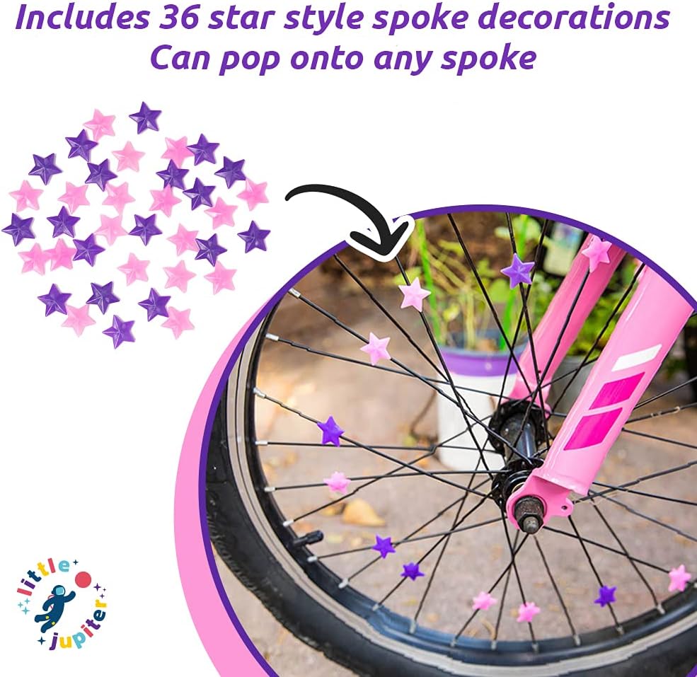 Little Jupiter Unicorn Bike Basket, Streamers, & 36pc Star Spoke Decoration Set for Girls (White/Purple with Red Heart) : Sports & Outdoors