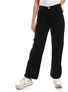 بنطلون وايد ليج اسود ساده مقاسات خاصة - للنساء