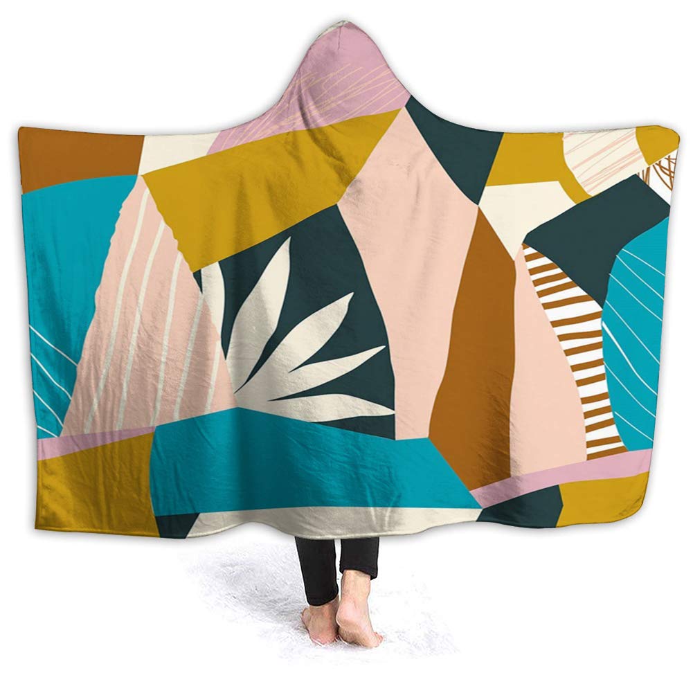 YOWAKi Ultra-Soft Micro Fleece Soft and Warm Throw Hooded Blanket,Abstract,Modern Groovy Illustration of Contemporary Quirky Funk Ornament in Pastel Tones,60" 50",Multicolor