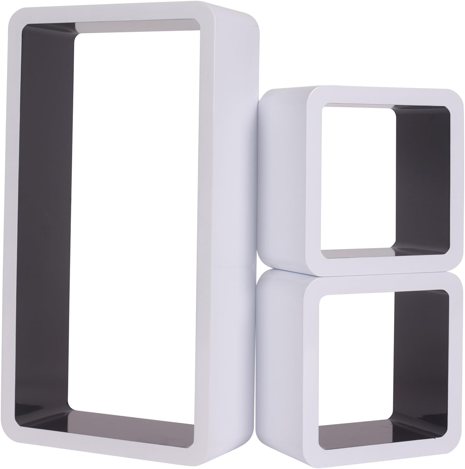 Mobili Rebecca® 3 Set Wall Shelves Bookcase Wood White Black Contemporary Style Sitting Room Office (Cod. RE4878)