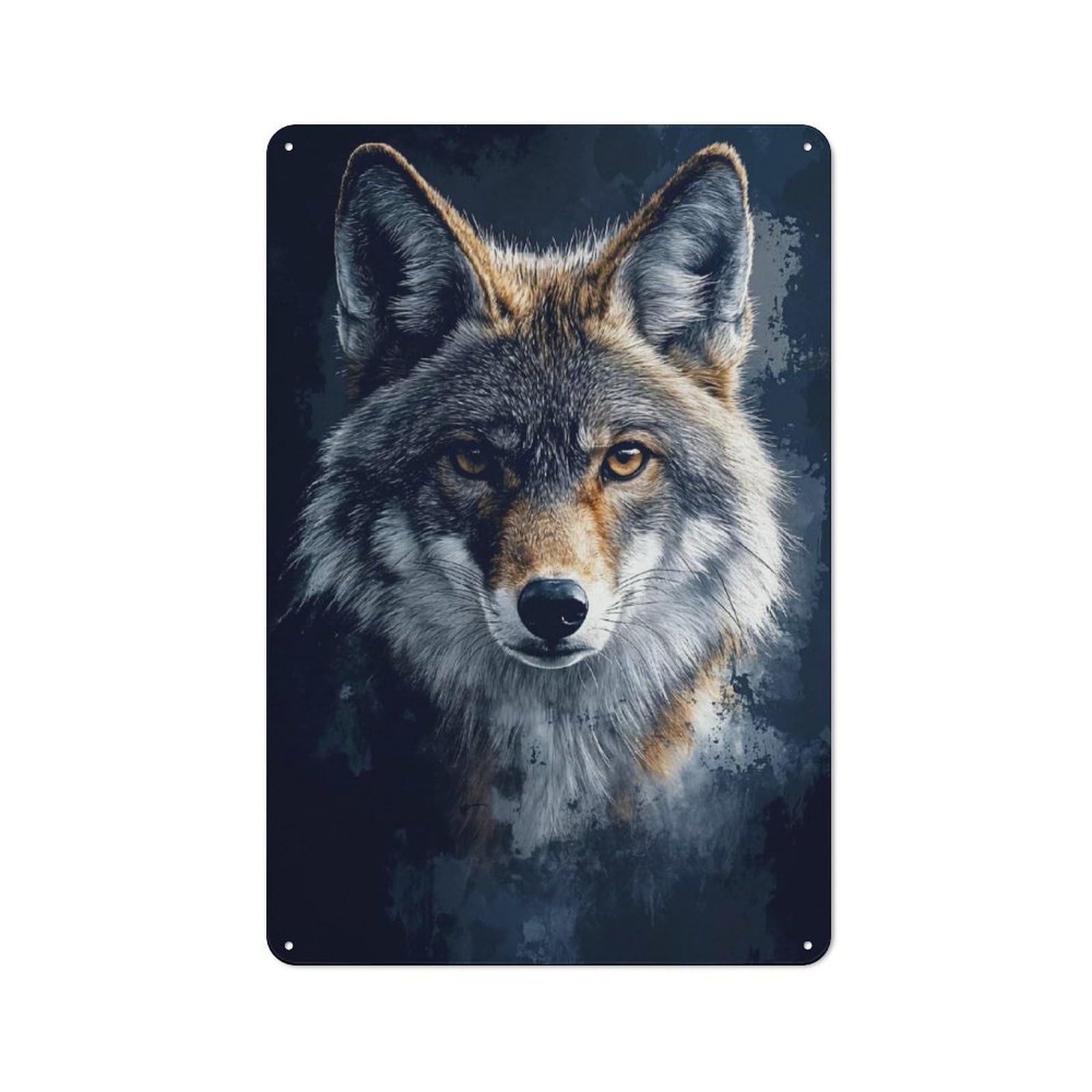 Junmoney Style-5 Coyote Portrait On Dark Background Vintage Metal Plaque 30X20cm For Hobby Room Or Studio, For Kitchen, Dining Room And Home Bar Wall Decor