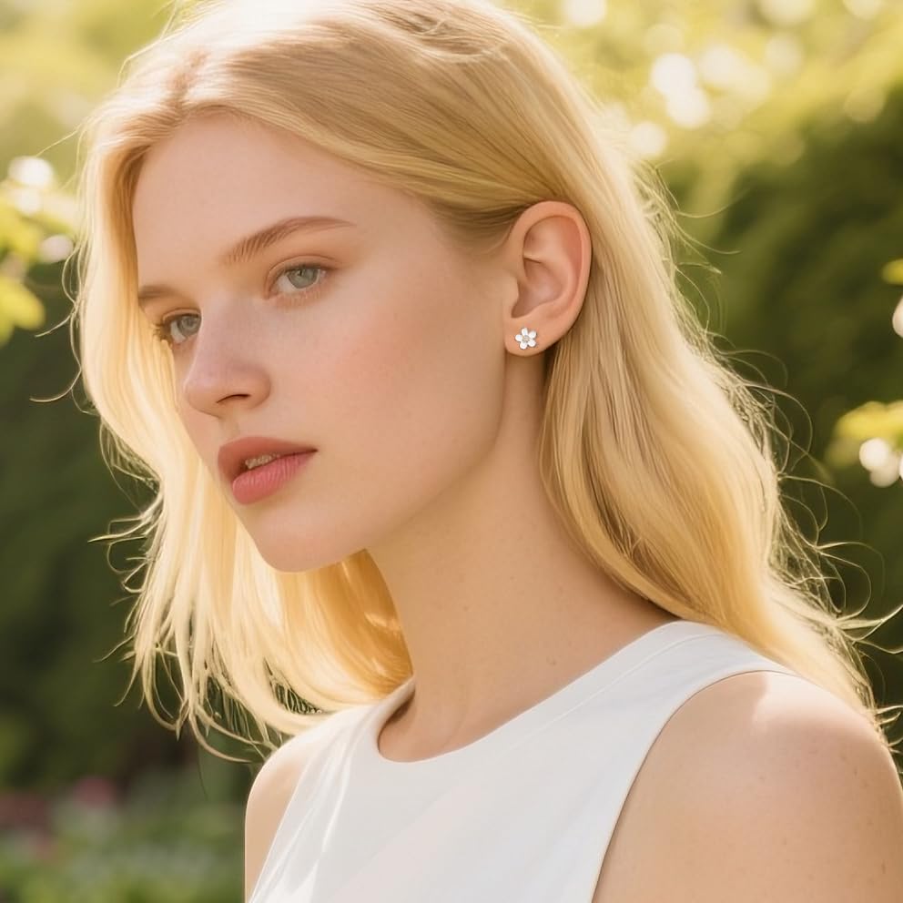 SLUYNZ Solid 925 Sterling Silver Flower Stud Earrings for Women Teens White Flower Stud Earrings Spring3