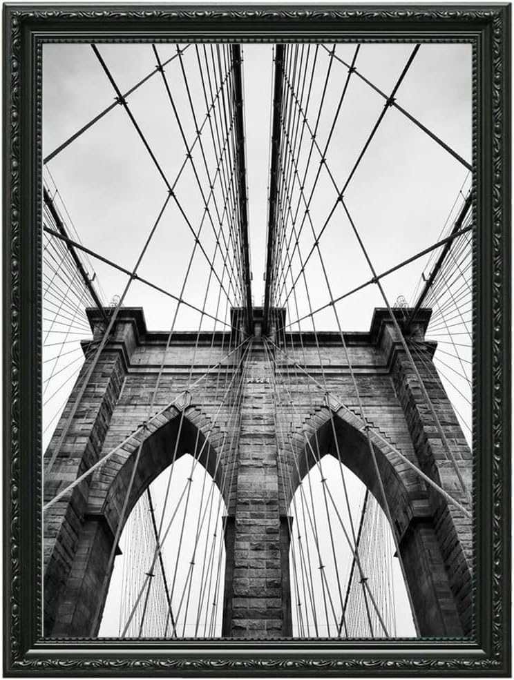 Ornate 90x70cm Picture Photo Frame with Backboard Wall Mountable Frames for Bedroom and Styrene Glass Wooden Picture Photo Frame 70x90cm (Black)