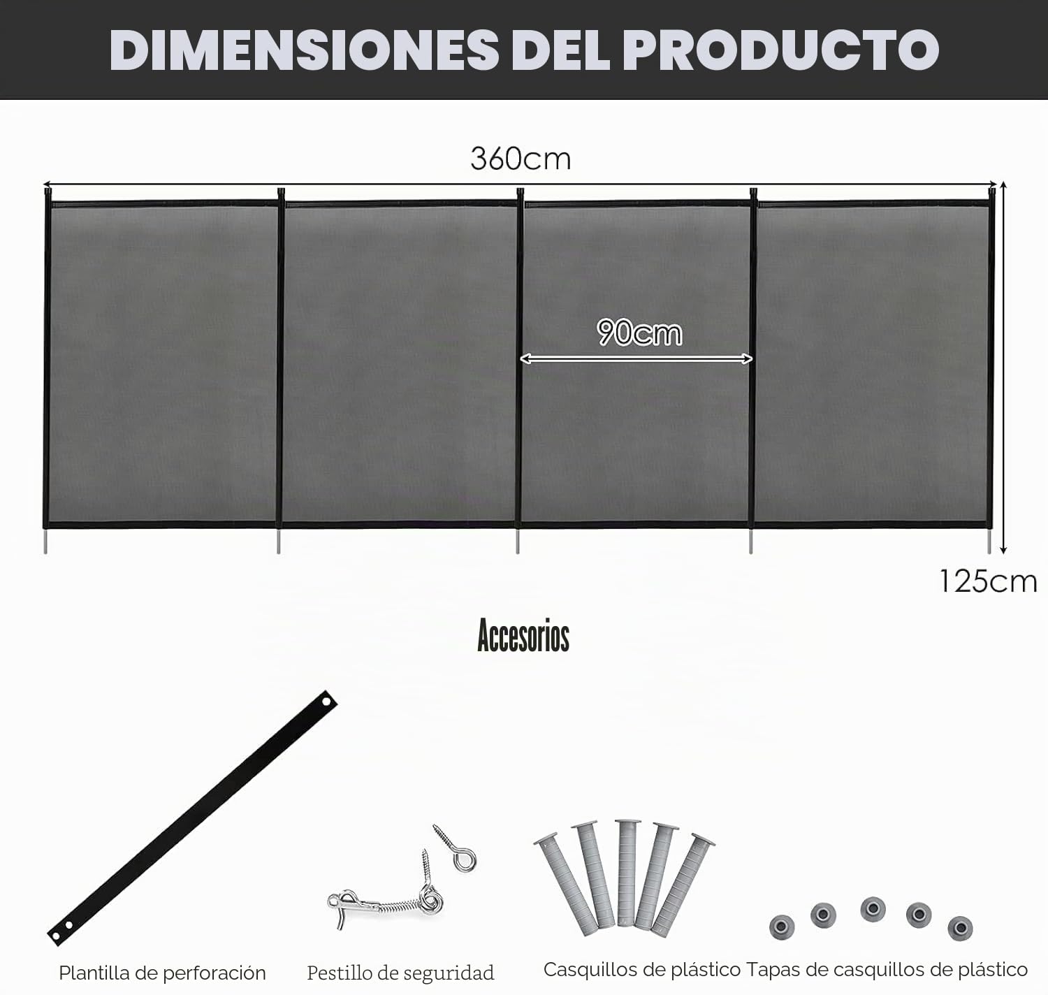 FANTASK 360 x 125 cm, Valla de protección para niños, Valla de protección para Piscina, jardín, Valla de protección Infantil, Juego Completo para Piscinas empotradas