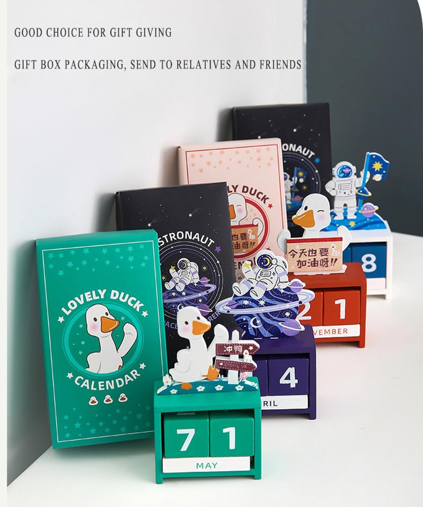 Calendario da tavolo in legno, design perpetuo astronauta con blocchi di data e mese, decorazione pratica per casa e ufficio per un uso duraturo, ecologico e riutilizzabile per anni