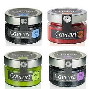 Cavi-Art Algen-Kaviar Probierset - 4 x 100g | veganer Kaviar, Feinkost | Classic, Lachs, Wasabi, Trüffel