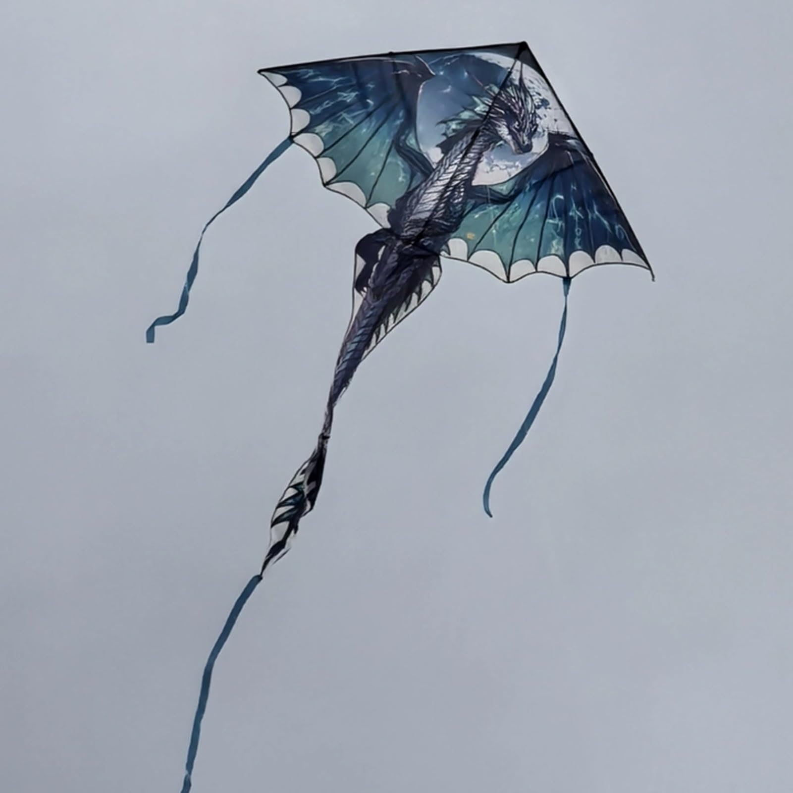 Cometa De Una Sola Línea Winged Dragon, Tela De Rejilla, Varillas De Fibra De Vidrio, con Carrete, para Actividades Al Aire Libre En La Playa Y En El Parque(Blue,String1312ft)