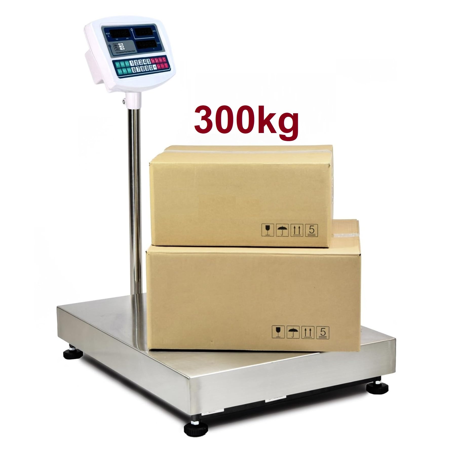 Báscula Industrial 300kg/100g Pantalla LCD Digital, Plataforma Acero Inoxidable 30x40cm, Balanza Industrial De Paquetes Postales Pesaje Oficina De encomiendas, Correos 220V y Bateria integrada