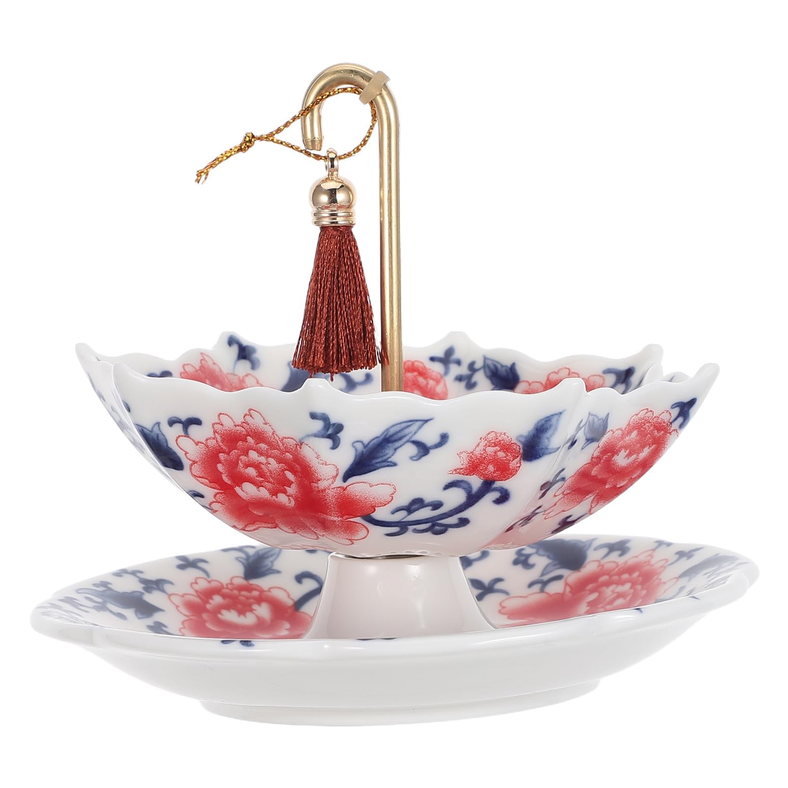 OUNONA 1 juego de colador de té de cerámica con forma de paraguas, filtro azul y blanco con soporte para té de hojas sueltas, accesorio para la ceremonia de beber de Kung Fu chino para el hogar, la