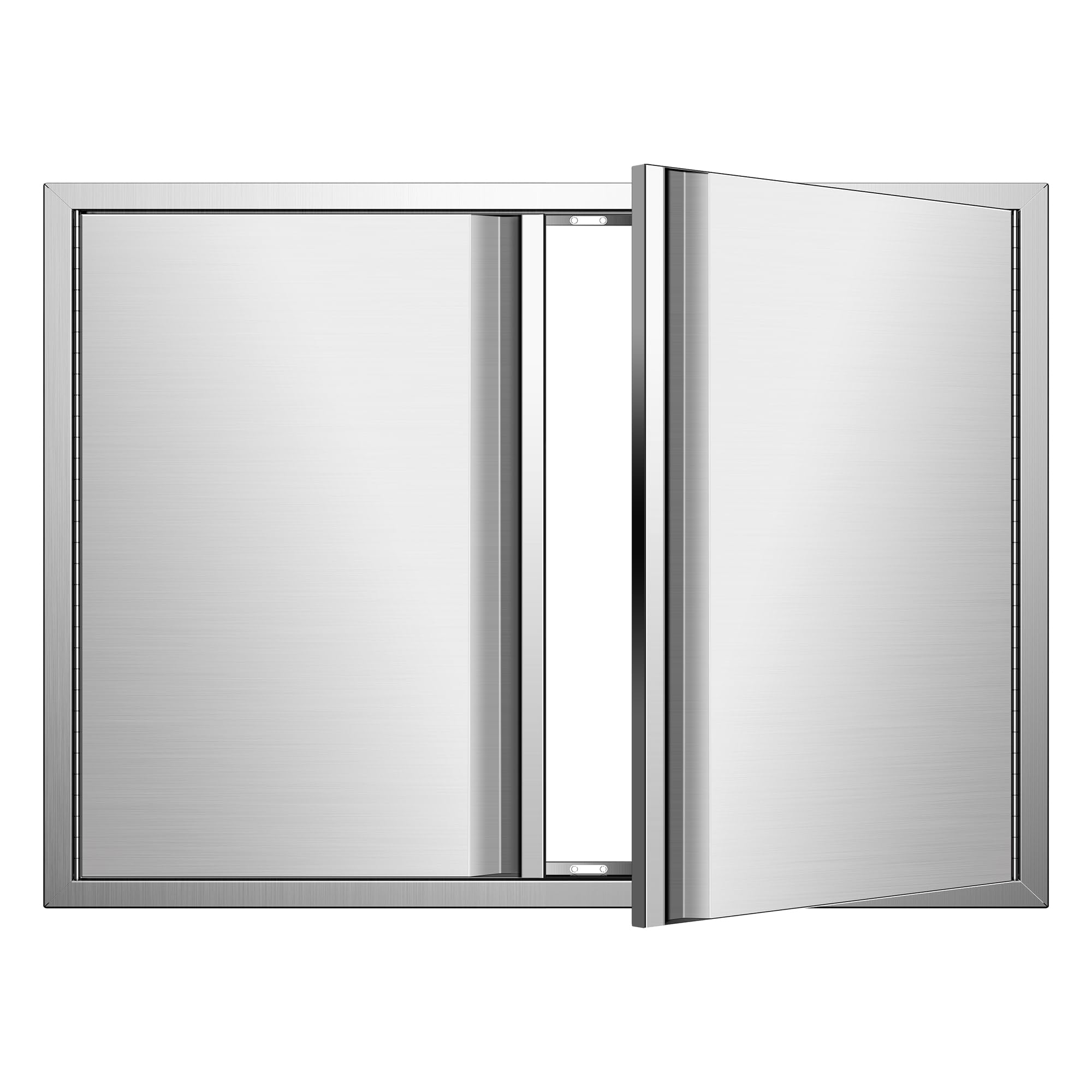 BBQ Access Double Doors 30Wx21H, Flush Mount Stainless Steel Outdoor Kitchen Door with Recessed Handle for Outside Cabinets and BBQ Island