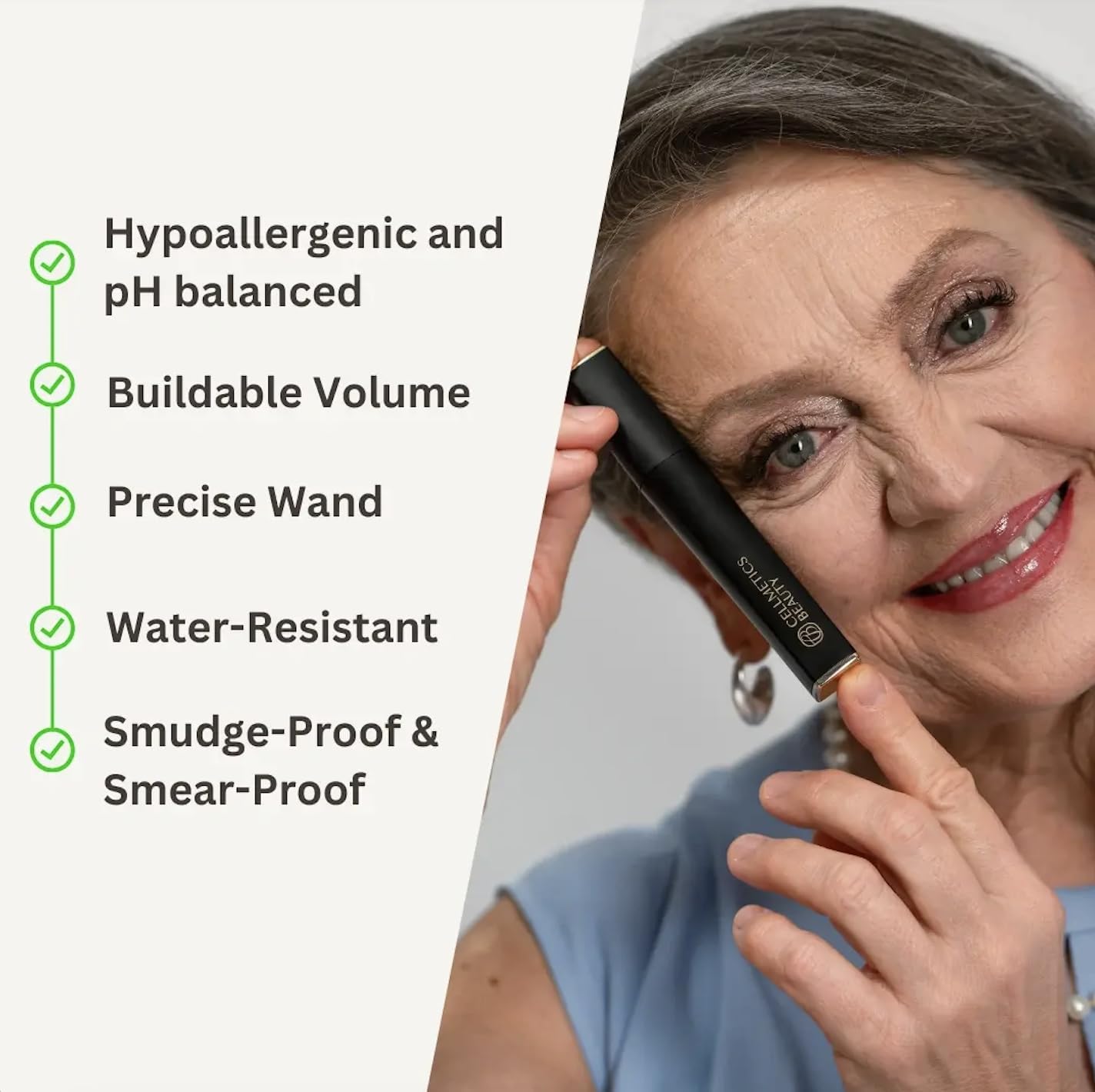 Cellmetics Mascara for Older Women 60 Plus, Volumizing & Lengthening Mascara with Lash Growth Effect, Hypoallergenic, Smudge-Free and Gentle for Sensitive Eyes (Black (01))