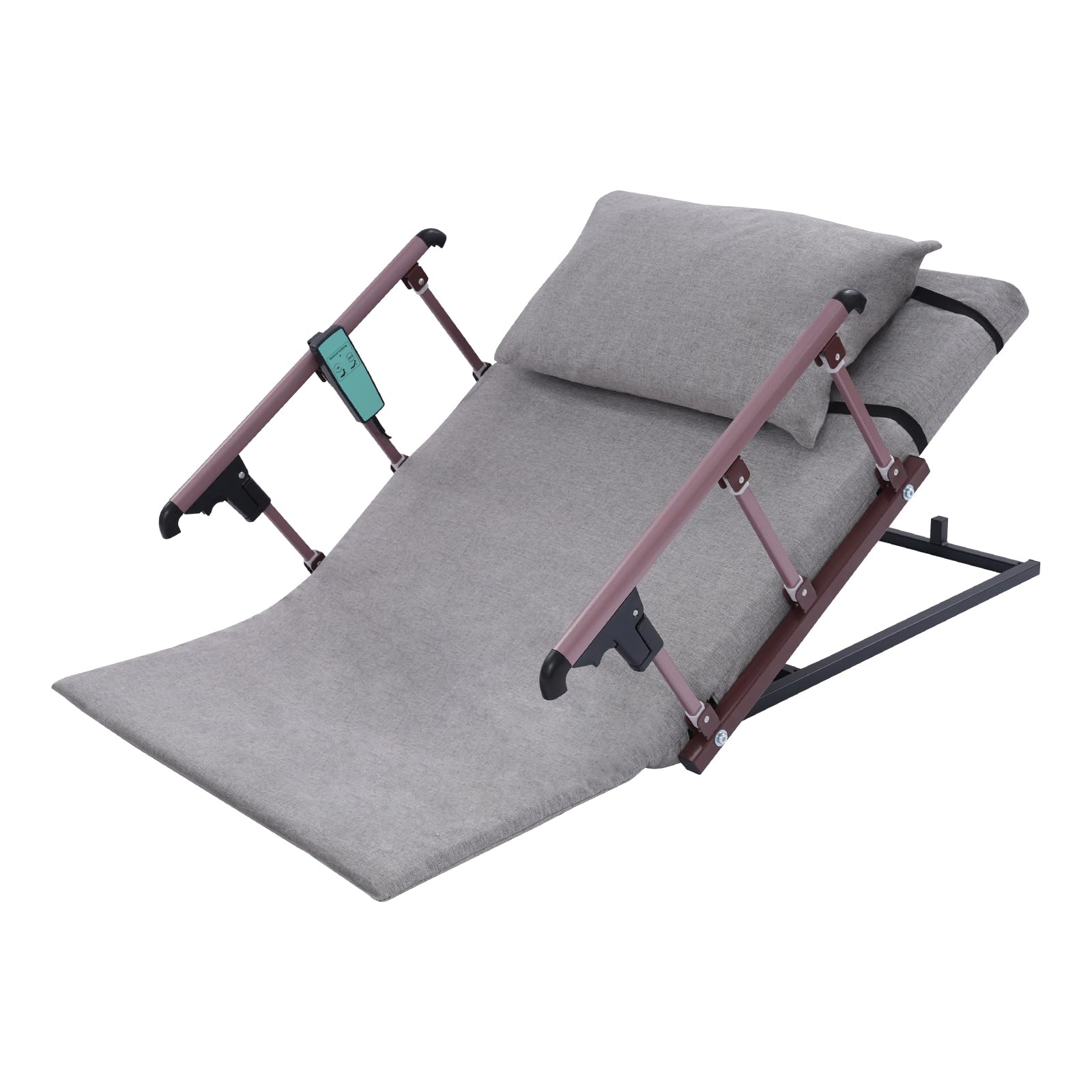 Electric Lifting Bed Backrest for Elderly, 2-80° Adjustable Power Lifting Backrest Bed for Seniors, Auxiliary Back Rest with Foldable Guardrail, Short Mat, Leg Pad and Pillow, 661.39lbs Load (Gray)