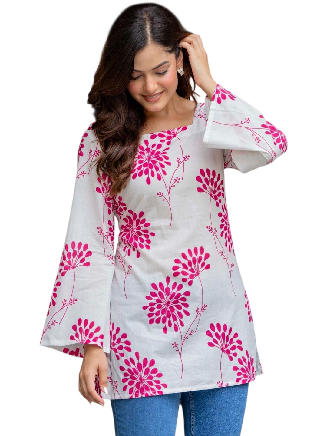 black teetar Women's Cotton Printed A-line Straight Short Kurti-picture-13
